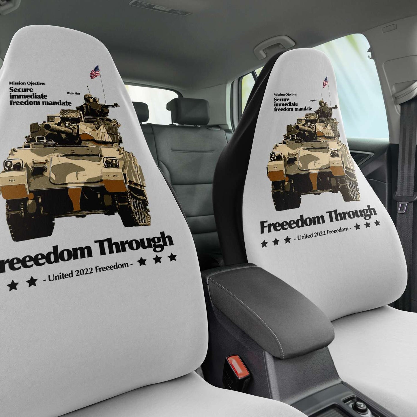 Freedom Through<br>Tank Mandate. Seat Covers<br>Lite Grey