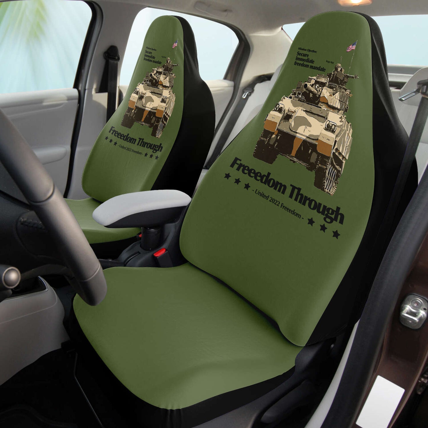 Freedom Through <br>Tank Mandate. Seat Covers <br>Army Green