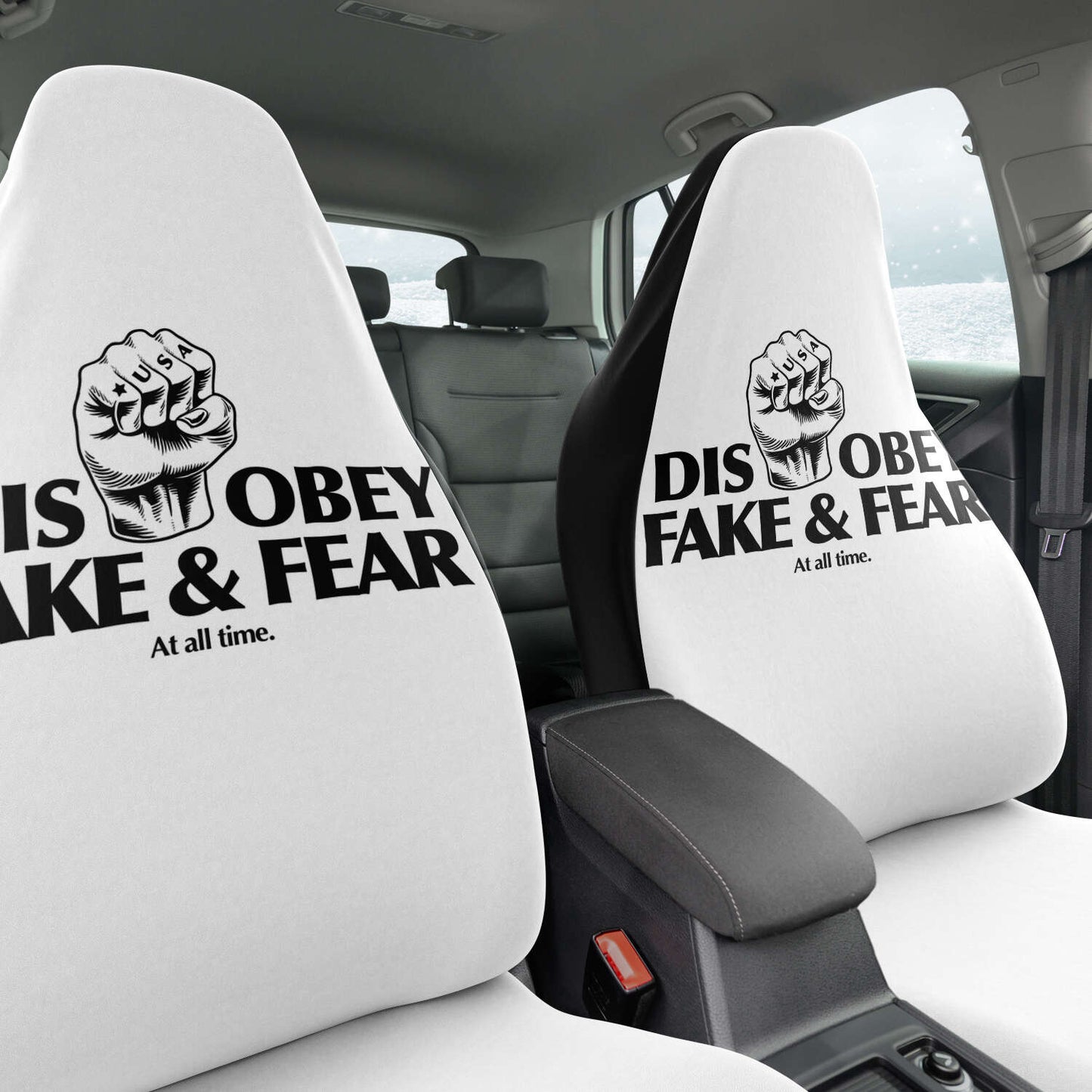 Disobey ✊🏻 Fake <br> & Fear At All Time <br> Seat Covers White
