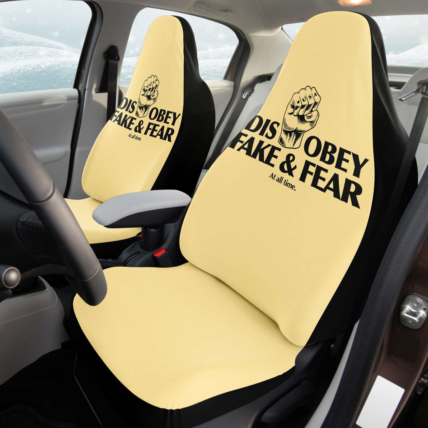 Disobey ✊🏻 Fake <br> & Fear At All Time <br> Seat Covers Cream